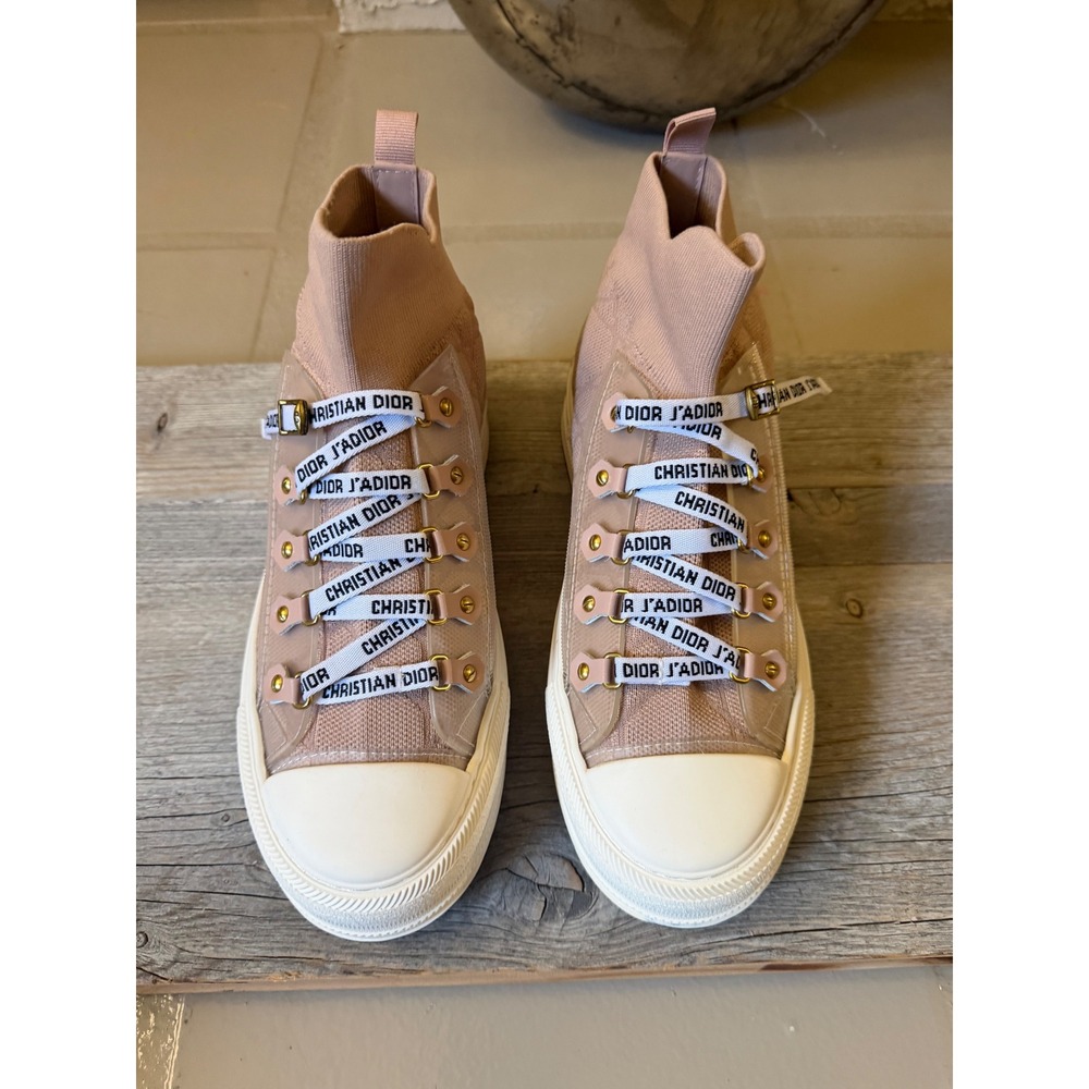 Christian Dior Walk'n'Dior High Top Sneakers Nude Pink Cannage Knit Shoes